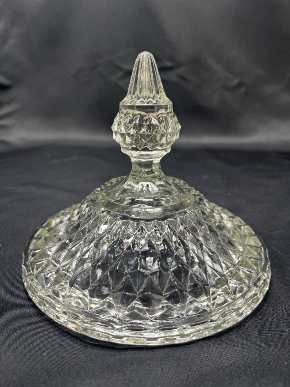 Vtg Indiana Tiara Clear Glass Diamond Point Replacement Compote/Candy Jar Lid